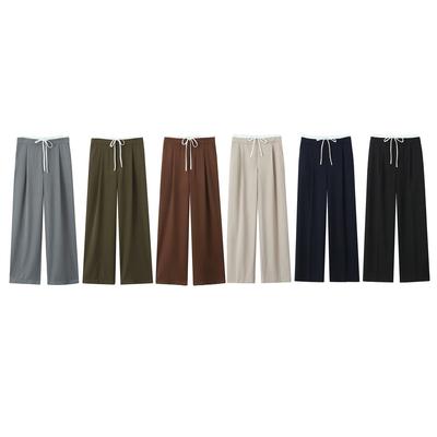 Women's Double Layer Waist Chic Straight Pants Wide Legged Pants Commuter Fashion Design Leisure Elegant Women's