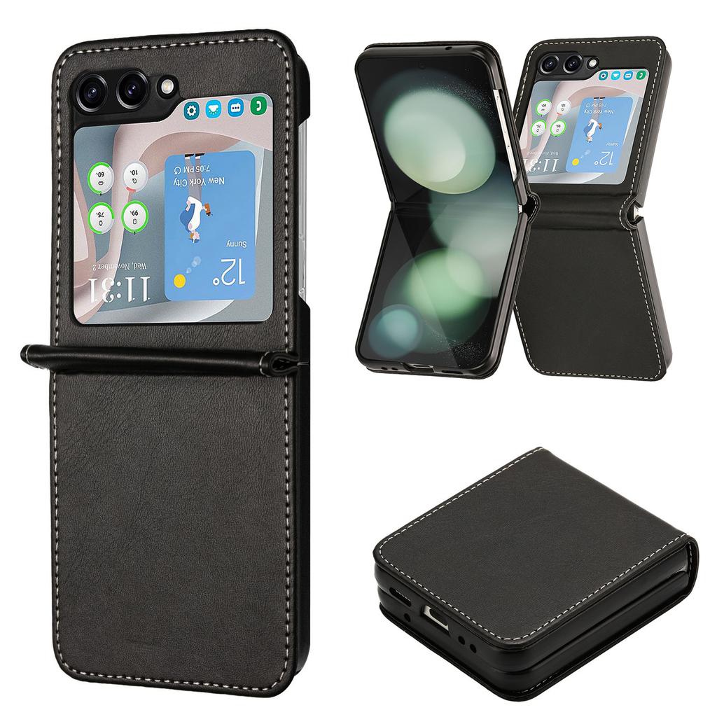 For Samsung Galaxy Z Flip5 5G Case Calf Texture PU Leather Shockproof Phone Cover