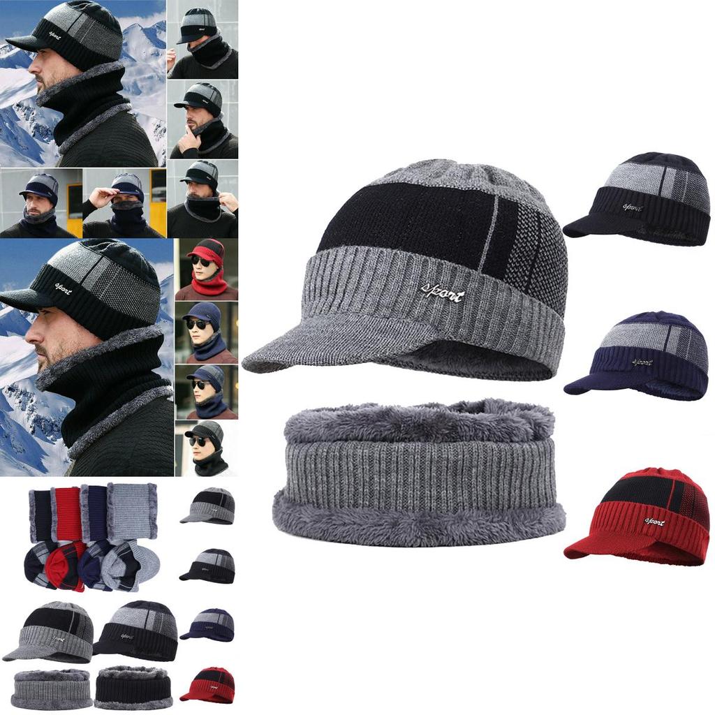 Soft Men Unisex Winter Warm Hat Knit Visor Beanie With Cozy Fleece Lining**