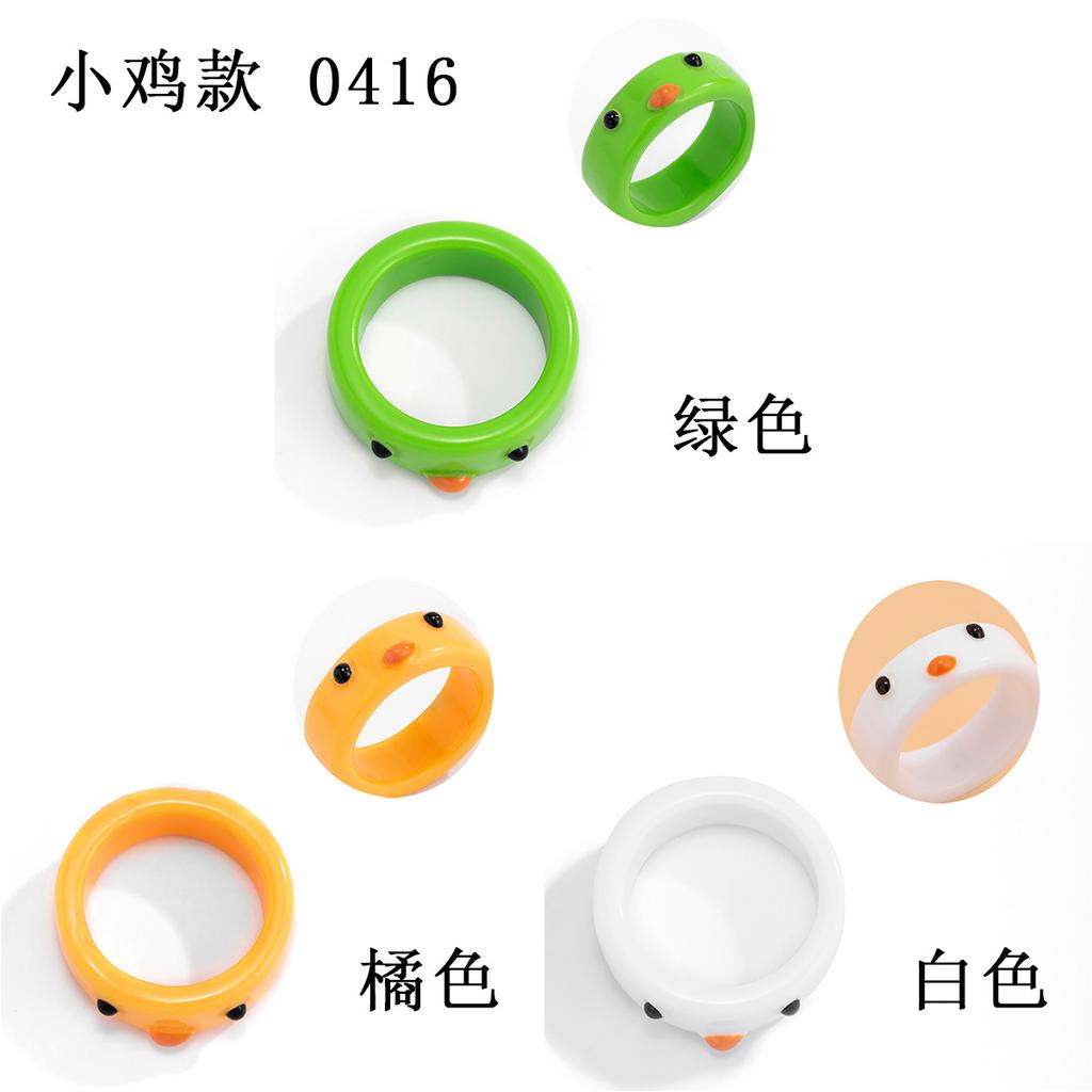 Anel feminino de resina doce e legal com tendência de animal sapo, joia simples tridimensional colorida, joia