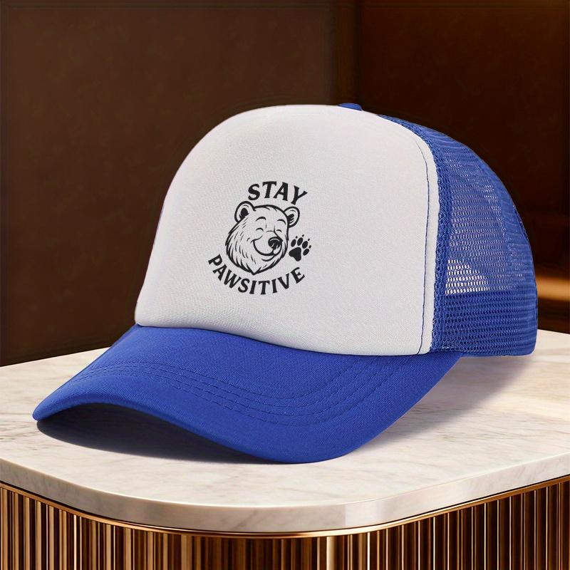 Stay Pawsitive Bear Paw Graphic Print Trucker Hat Casual Unisex Polyester Mesh Baseball Cap