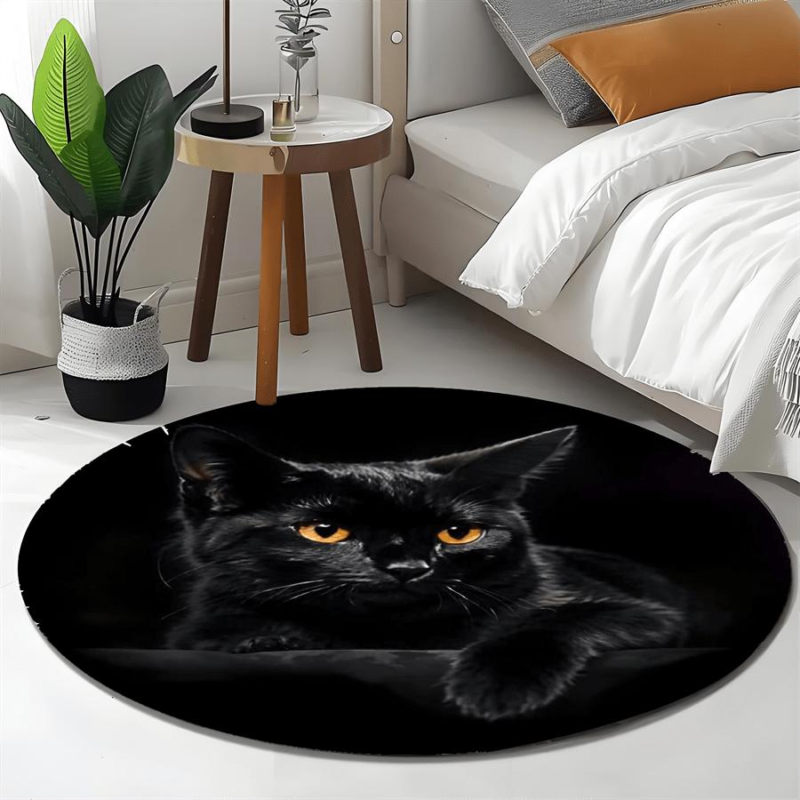 Black Cat  Pattern Round Shape Floor Mats Kitchen Hallway Runner Rug Bedroom Living Room Soft Carpet Non-slip Area Rug