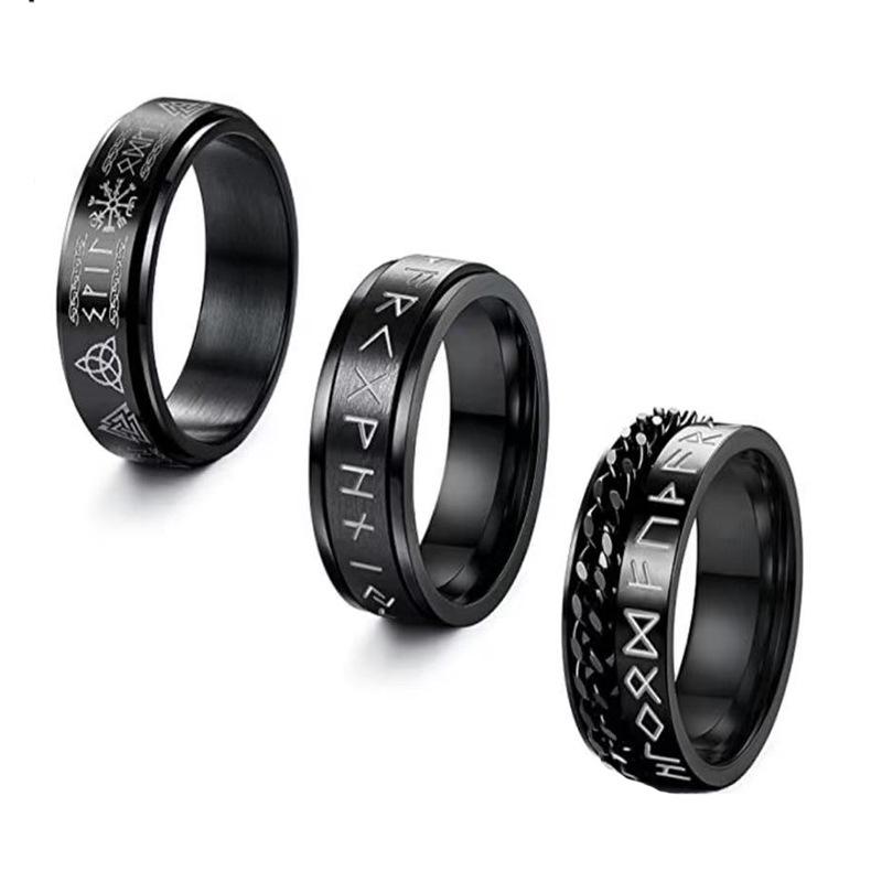 Men's Rotatable Titanium Steel Rune Decompression Ring