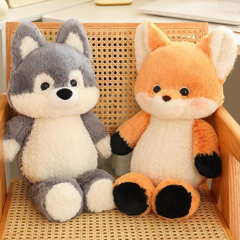 Adorable Fox And Wolf Plush Toys Soft And Cuddly Cartoon Animal Pillows For Kids