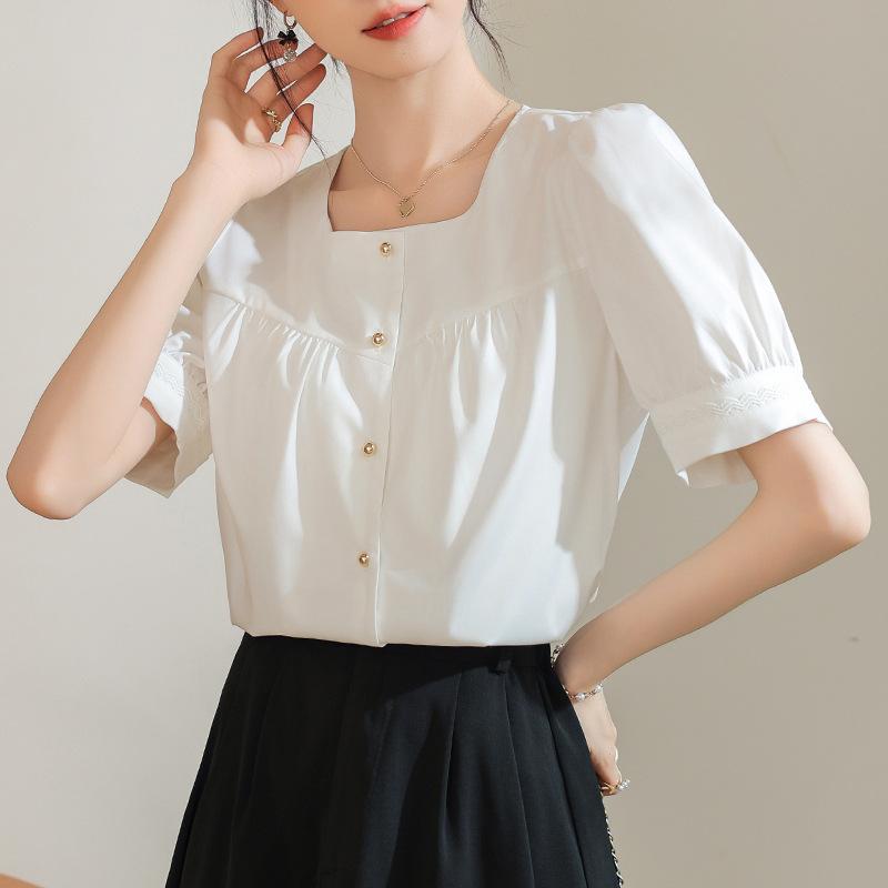 GMXIA Women's Summer White Shirt Women Versatile Commuting Temperament Tops