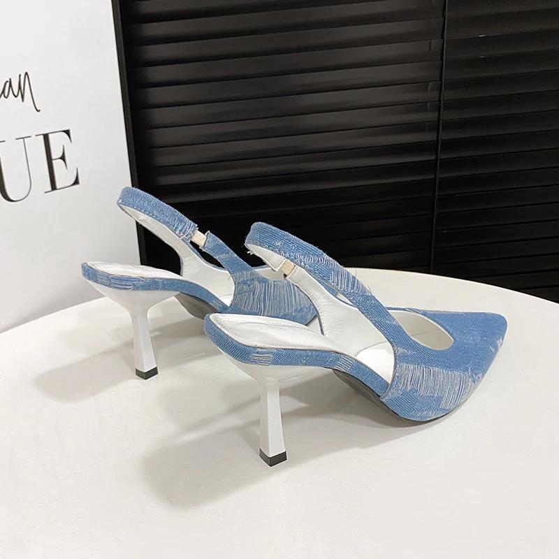 Fashion High Heels Cowboy Women Shoes Sandals Pointed Toe Dress Slippers Designer New Walking Party Femme Zapatillas Pumps