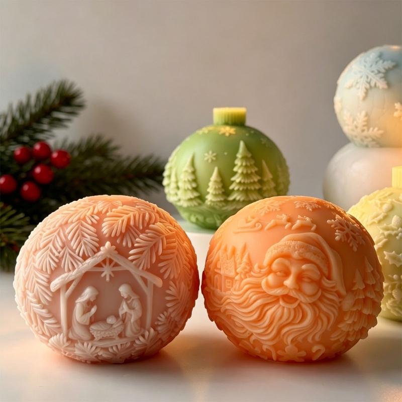Christmas Crystal Ball Shape Silicone Candle Molds For Resin Casting Making Candle Soap Home Decoration Holiday Present