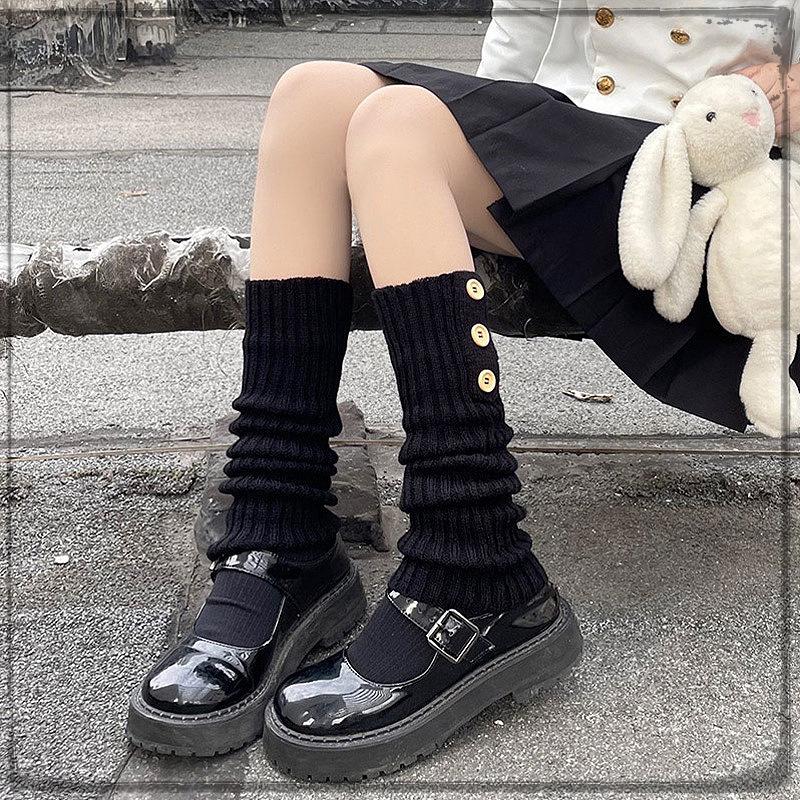 Women's Korean Style Knit Wool Leg Warmers - White Calf Socks for Autumn & Winter