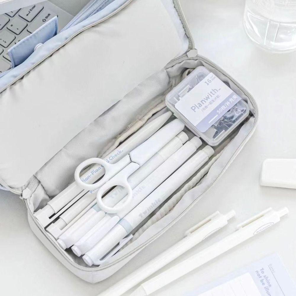 Double Layer Pen Bag Large Capacity Stationery Storage Pouch Portable Pencil Case  School Office