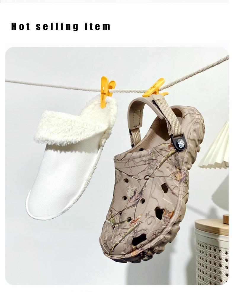 Men's Fleece-Lined Cotton Beach Slippers, Winter Plus Size, Two-Wear Design for Warmth and Comfort