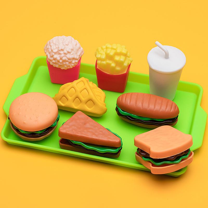 Kids Cutting Play Food Set, 27Pcs Hamburger Fries Sandwich Simulation Toys, Realistic Kitchen Role Play for Children barbie food