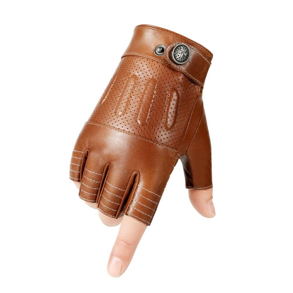 Lightweight Design Half Finger Gloves Genuine Leather Gloves  Daily Outdoor Use