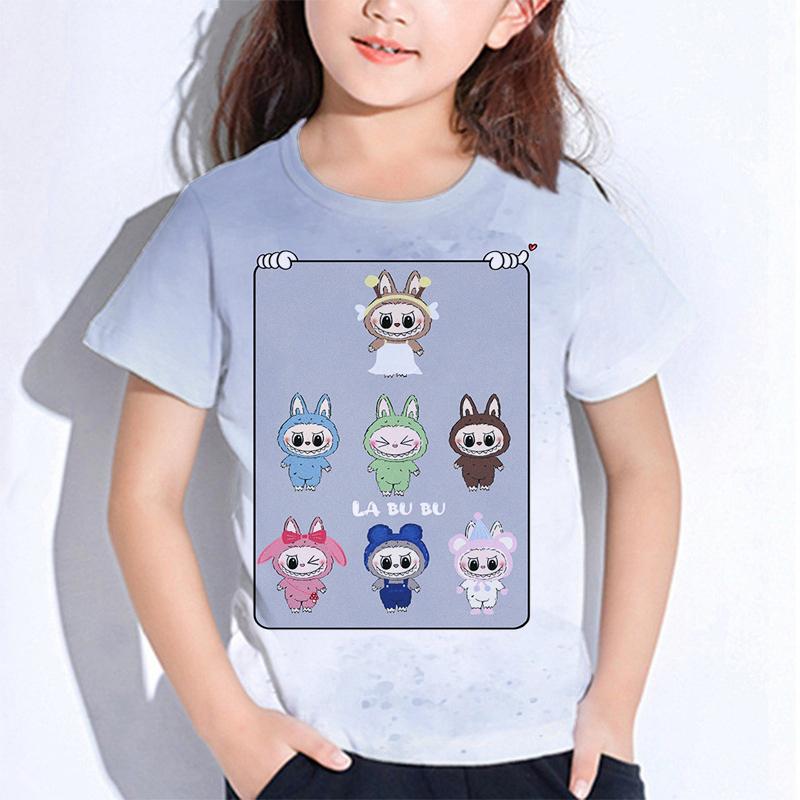 

Літні дитячі футболки Labubu з мультфільмом Монстри для хлопчиків і дівчаток, короткі рукави, дитячі футболки, одяг для малюків, верхній одяг для малюків 150 темно-синього кольору