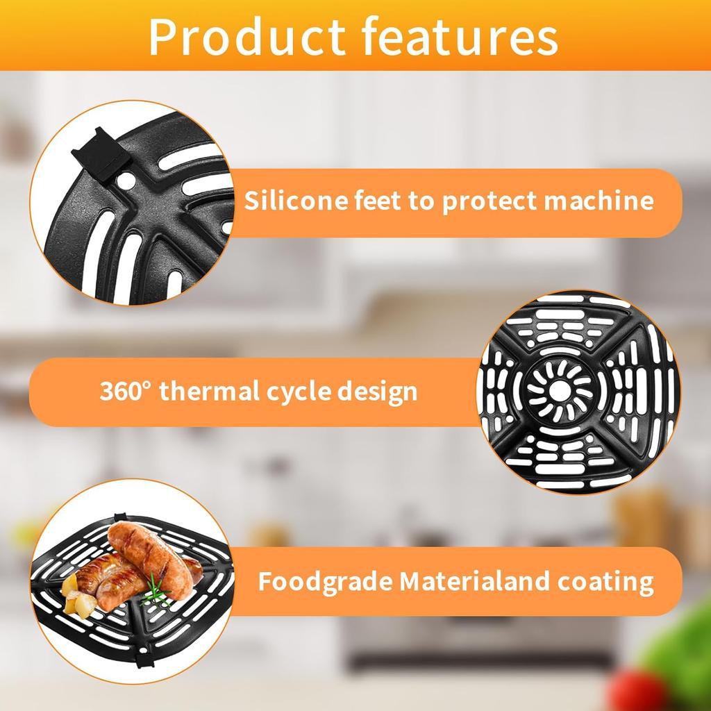 Air Fryer Replacement Parts for Ninja Crispi Air Fryer FN101GY, Air Fryer Accessories Grill Pan Plate Crisper Plate Rack Tray with Rubber Bumpers