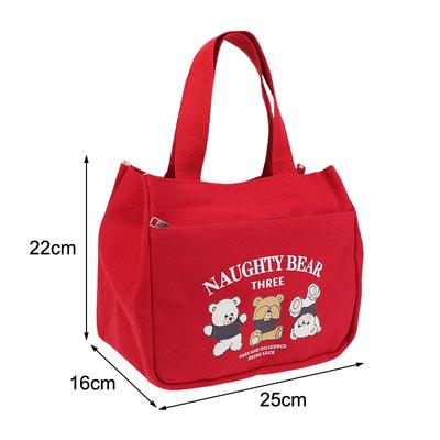 Κινούμενο Σχέδιο Χαριτωμένο Τυπωμένο Μοτίβο Καμβάς Ευέλικτη Τσάντα Χειρός Εργαζόμενου Γραφείου Τσάντα Μεσημεριανού Τσάντα Tote Φορητή Εξωτερικού Χώρου Γραφείου Τσάντες Φαγητού