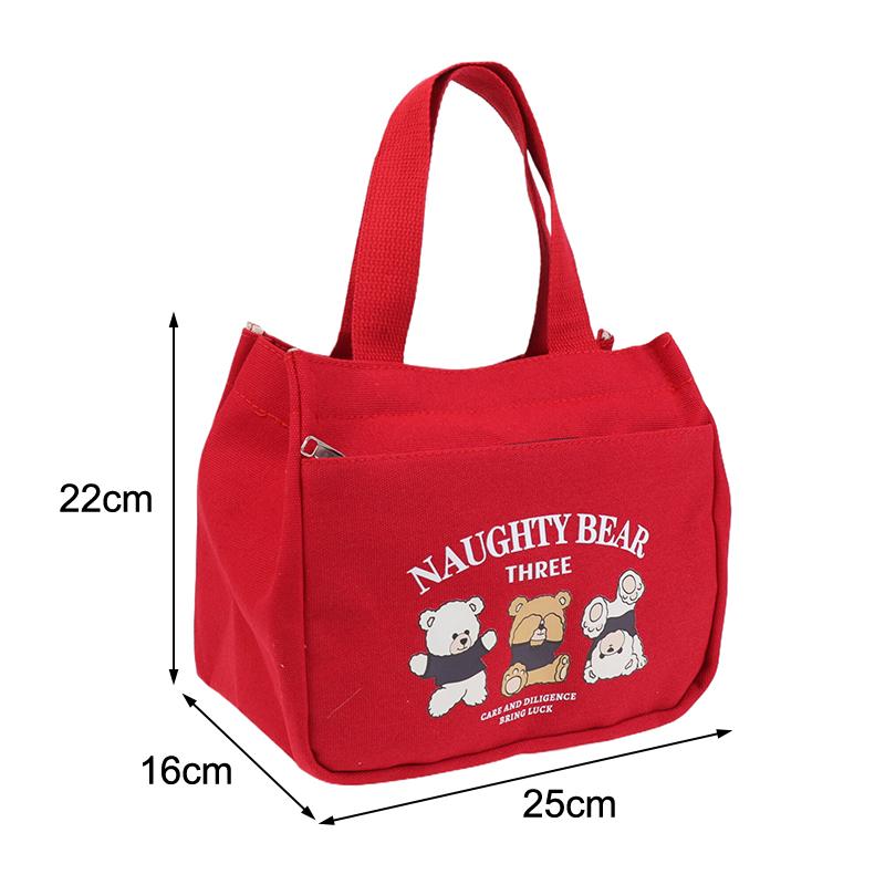 Cartoon Cute Printed Pattern Canvas Versatile Handbag Office Worker Lunch Bag Tote Bag Portable Outdoor Office Food Bags