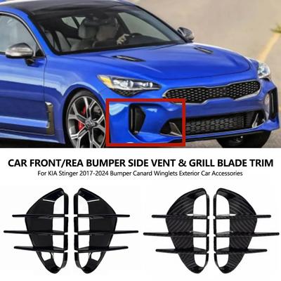 Pour KIA Stinger 2017-2025 Aspect Fibre de Carbone Noir Brillant ABS Becquet d'Évent Latéral de Pare-chocs Canard Couvercles Autocollant de Voiture Accessoires