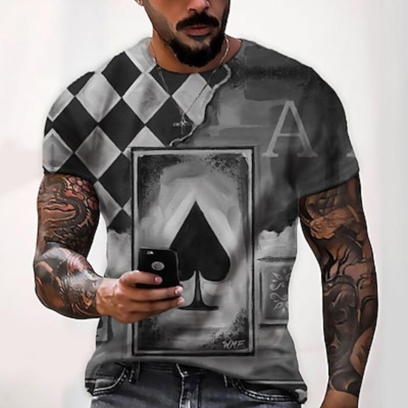 Men's Graphic Plaid / Check Poker Shirt T Shirt Tee Distressed T Shirt Short Sleeve T shirt 3D Print Crew Neck Shirt Designer Basic Slim Fit Casual