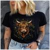 Womens Cotton  Cute Yak Print Tshirt Loose round Neck Casual Short Sleeve Fashion Top Wholesale Clothing Summer