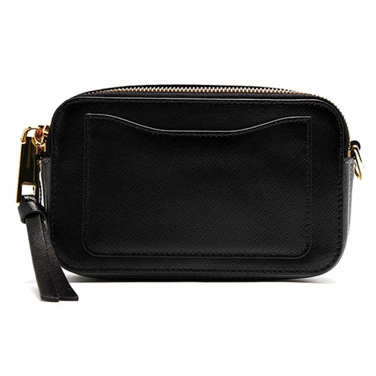 Marc Jacobs Logo Wide Strap Zipper Leather Crossbody Bag Women bags Black M0014146-002