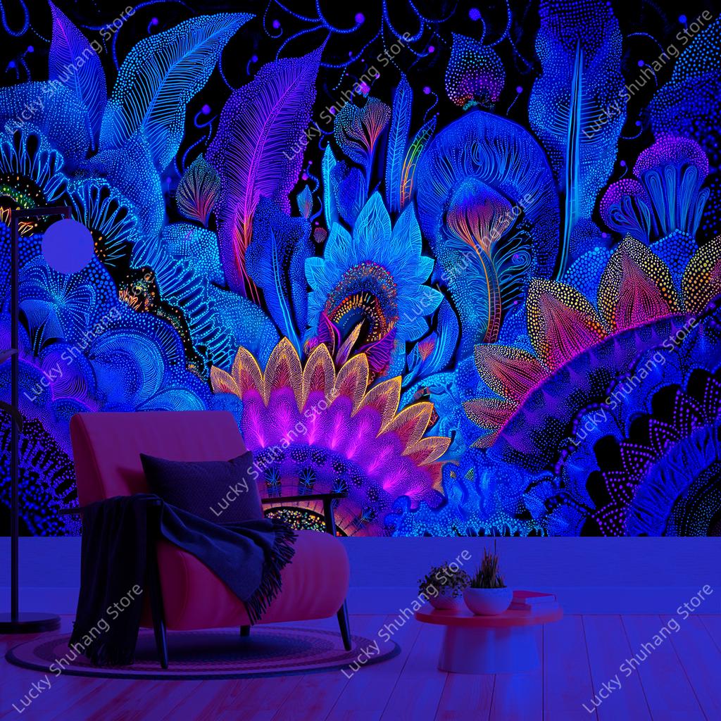 Neon Abstract Wall Tapestry Psychedelic Art Print Black Light Decor For Bedroom Living Room Sci Fi Theme Home Interior Hanging