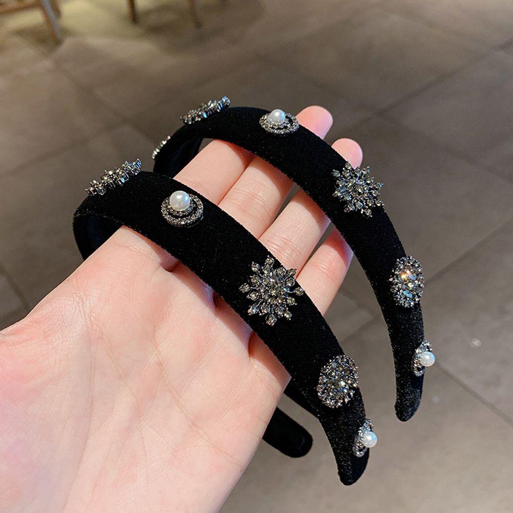 

Ретро кристалл, черный винтажный жемчужный бархатный обруч для волос, обруч для волос в корейском стиле, женская повязка на голову