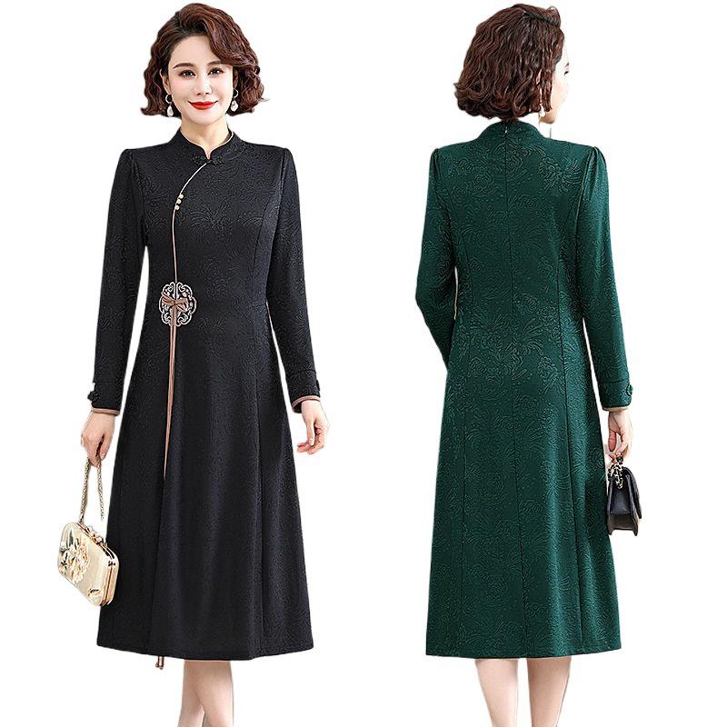 2024 Spring & Autumn Middle-Aged Women's Chinese Cheongsam Dress - Elegant Evening and Casual Style