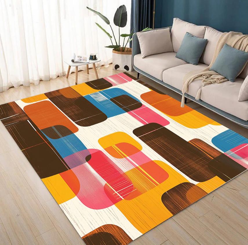 

Retro Color Block Mid Century Area Rug Washable Carpet for Living Room Bedroom Kitchen Rustic Home Decoration 40x60cm