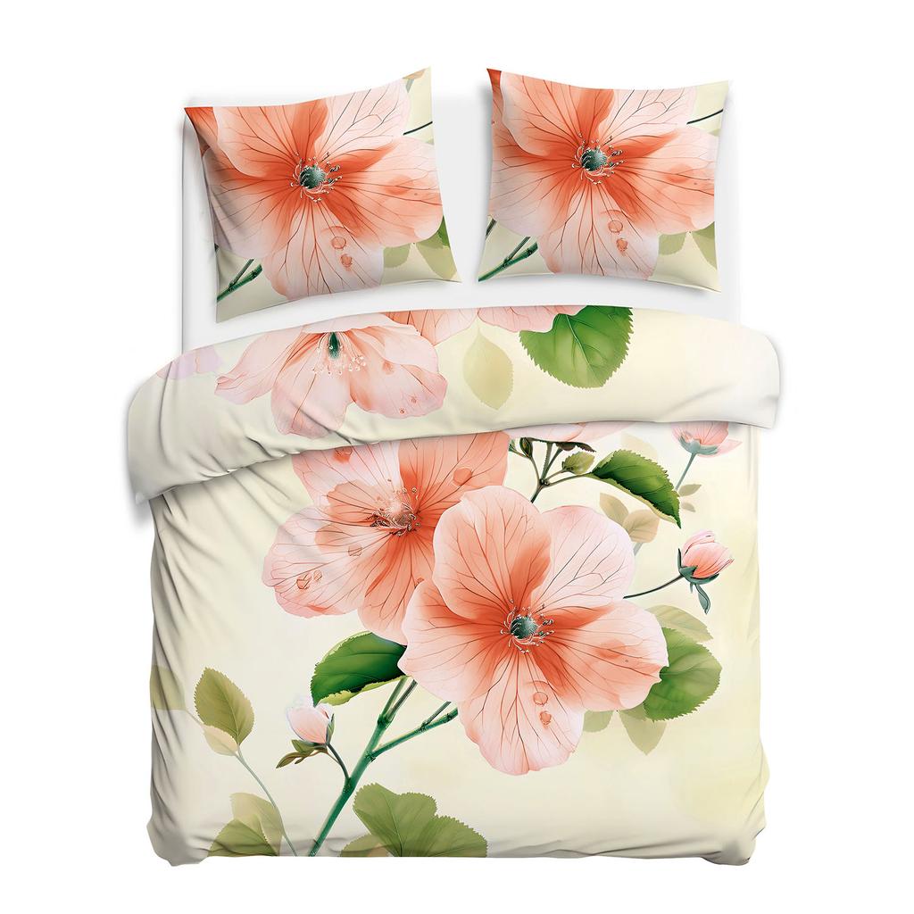 Bedding Set 180x200 SATIN COTTON Digital Print Large Flower Cream Background