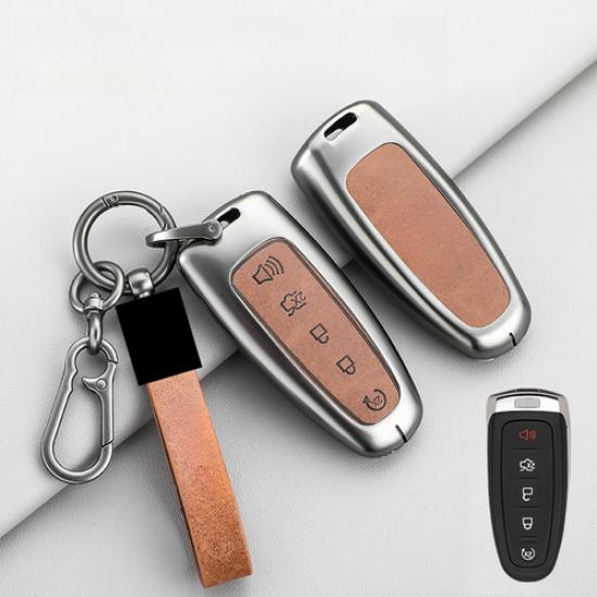 Zinc Alloy Leather Car Remote Key Fob Case Cover For Ford Escape Edge Explorer