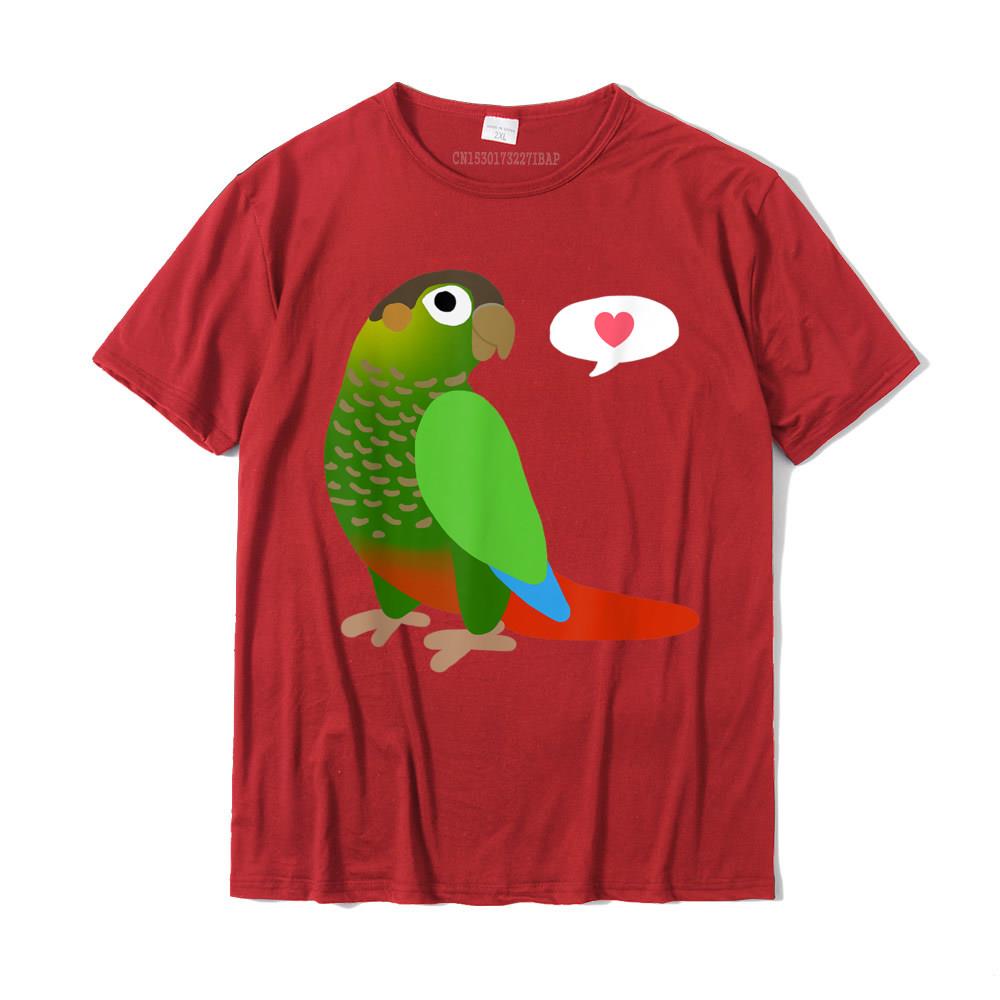 Funny Green Cheek Conure With Heart Shirt Parrot Bird Lover TShirt Kawaii Cool T Shirt New Coming Cotton Unisex Top TShirts S