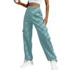 Women  Elastic High Waist Pant Casual Active  Fit Wide Leg Long Pants Trousers With Pockets