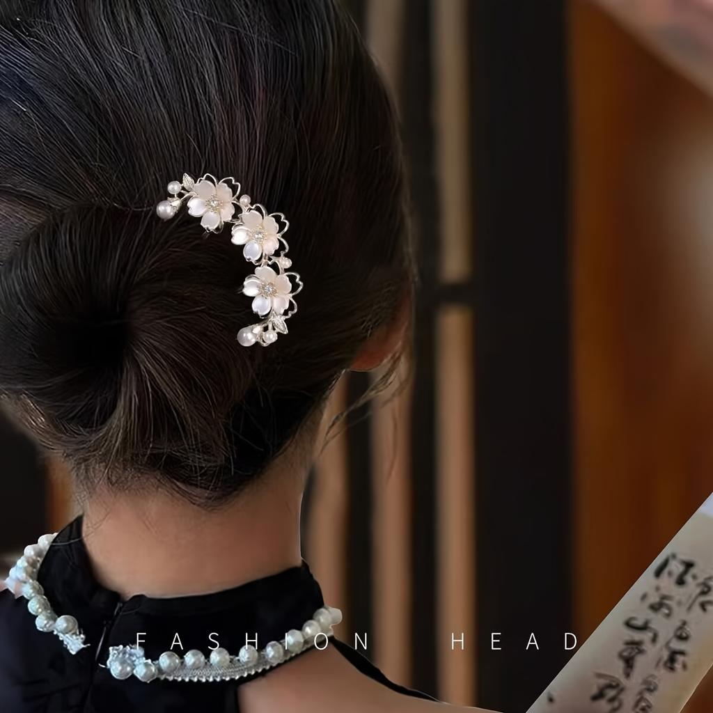 Elegant Golden Floral Hairpin Comb with Imitation & Upturned Design for Women - Vintage Style Alloy Hair Accessory