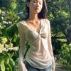 Hooded T Shirt Women Clothes Long Sleeve See Through Slim 2000s Clothes Y2k Tees Female Clothing Chic Spring Tops Korean