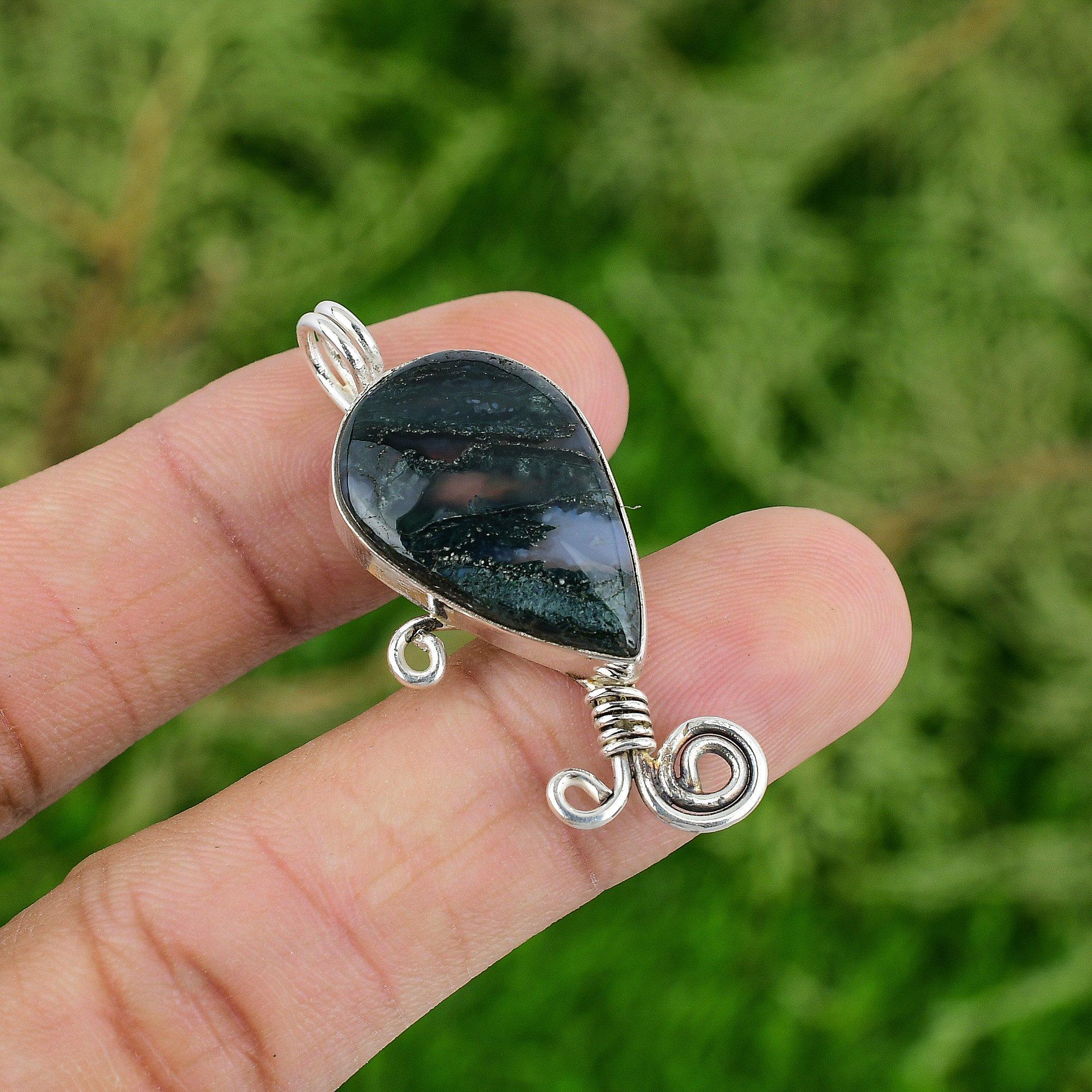 

Daughters Day Deal Solar Moss Agate Gemstone Pendant Jewelry 925 Sterling Silver