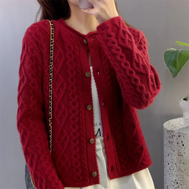 2025 Thick Heavy Gauge Wool Cardigan for Women - Fine Knit Autumn/Winter Sweater Coat