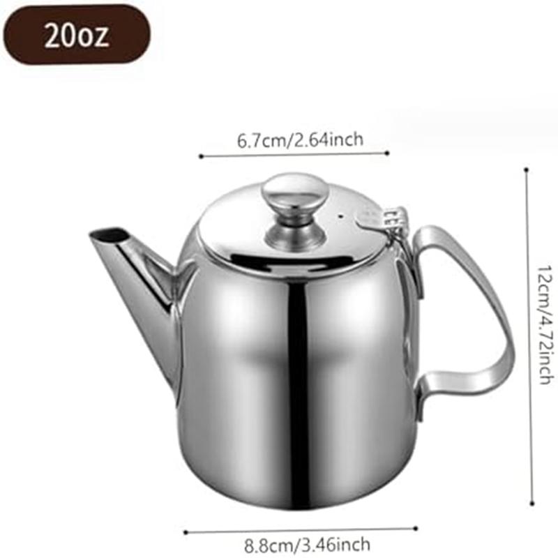 Tetera de Acero Inoxidable Antiderrame Tetera Metálica Hervidor de Té 20 Oz Con Caño Corto Recto Jarra para Agua Fría Hervidor de Café