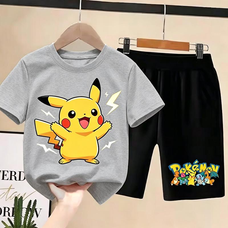 Pikachuchu T Shirt Kids Boys Girls 2026pokemonSummer Short Sleeve T-shirt and Shorts 2pcs Sets Toddler Girls Outfits Children Casual Sportsuit