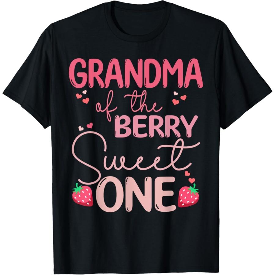 

Grandma Of The Berry Sweet One Strawberry First Birthday T-Shirt XXXXXL чорний