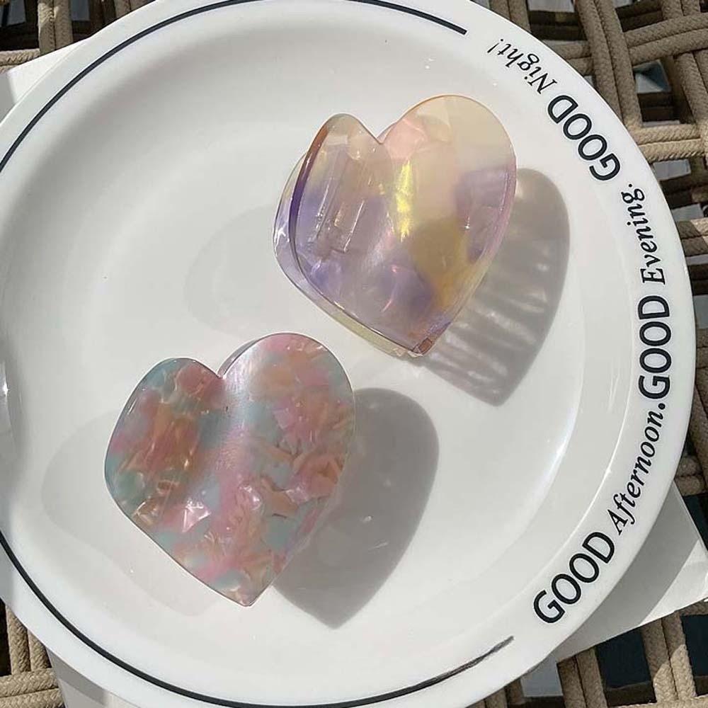 Korean Style Heart Shark Clip Acrylic Plaid Hair Claw Hair Clip Acetic Acid Hair Claw  School