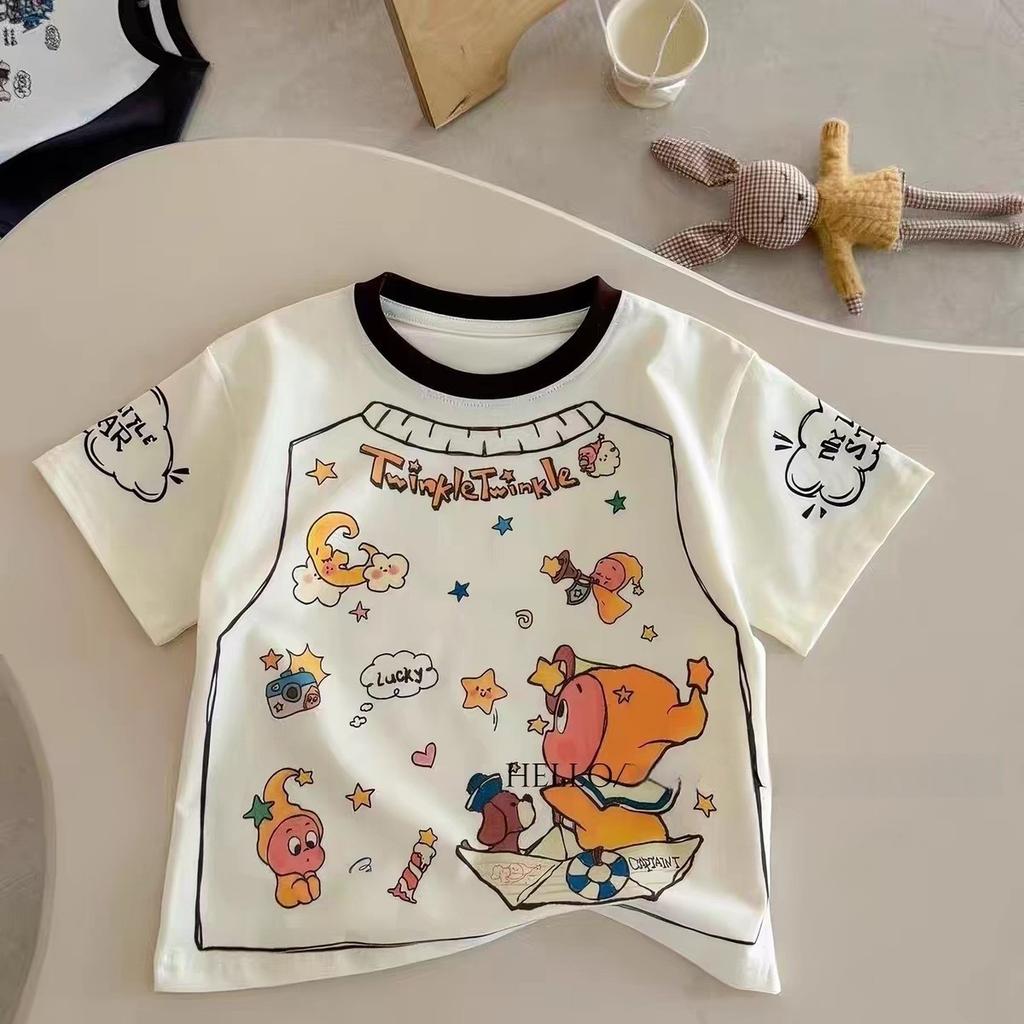 Girls Summer Short Sleeve T Shirt Cute Cartoon Print Comfortable Breathable Top
