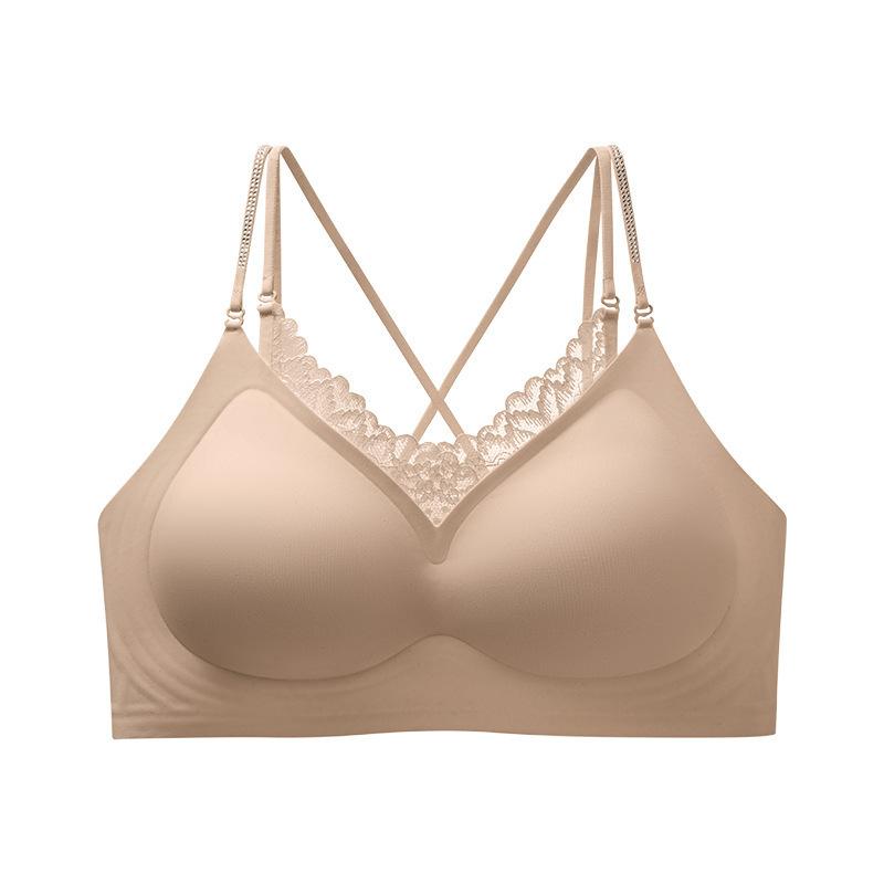 French V-neck Lace Diamond Shoulder Strap Multi-wearing Method Seamless Underwear Women's Small Breasts Gather Invisible Liquid Foundation Bra Cover