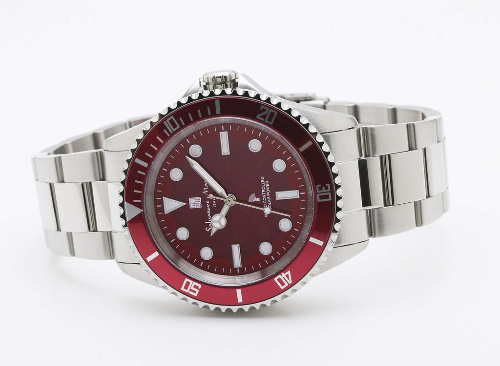 Armbanduhr Radio Solar Business Beliebte Marke Wasserdicht Rot mit Tuch SSRD [Salvatore Marra] Herren