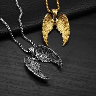 Casting Vintage Personality Angel Wings Pendant Punk Hip Hop Tide Men's and Women's Stainless Steel Titanium Steel Necklace