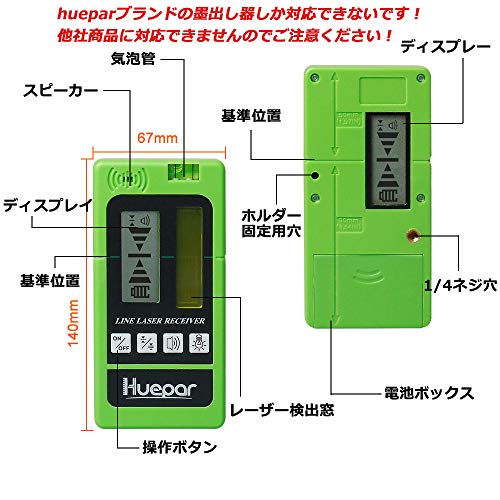 Huepar Laser Receiver for Laser Levels (Compatible with Huepar Red and Green Lasers Only) - Precision and Volume Adjustment, Dual-Sided LCD Display, B