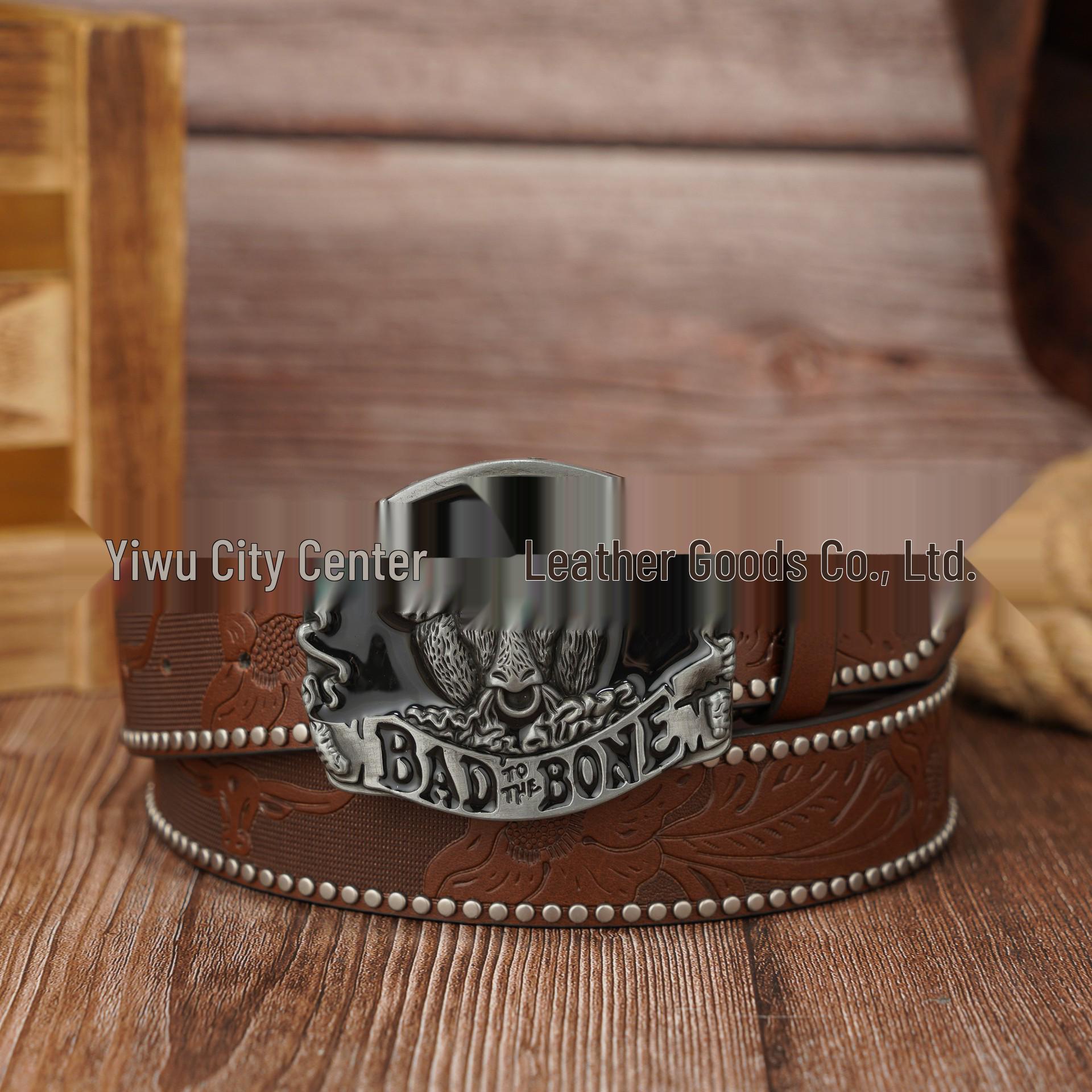 Retro Denim Bull Head Embossed Leather Belt - Unisex and Versatile 120cm коричневый