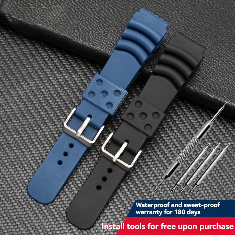 22mm 20mm 24mm Silicone Dive Strap for Seiko 5/SKX007/Turtle/Samurai – Black Blue Waterproof Watch Band with Pin Buckle