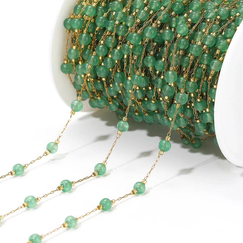 1meter Natural Stone Turquoise Amethyst Quartz Gemstone Beads Stainless Steel Wire Chains DIY Necklace Making Bracelet Findings