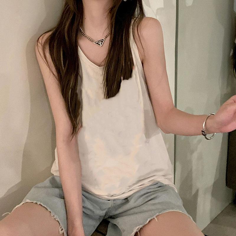 Women's Summer Sleeveless Top Loose Fit Cover-Up Camisole Woven Sweet Breathable Sportswear Short Length Tank