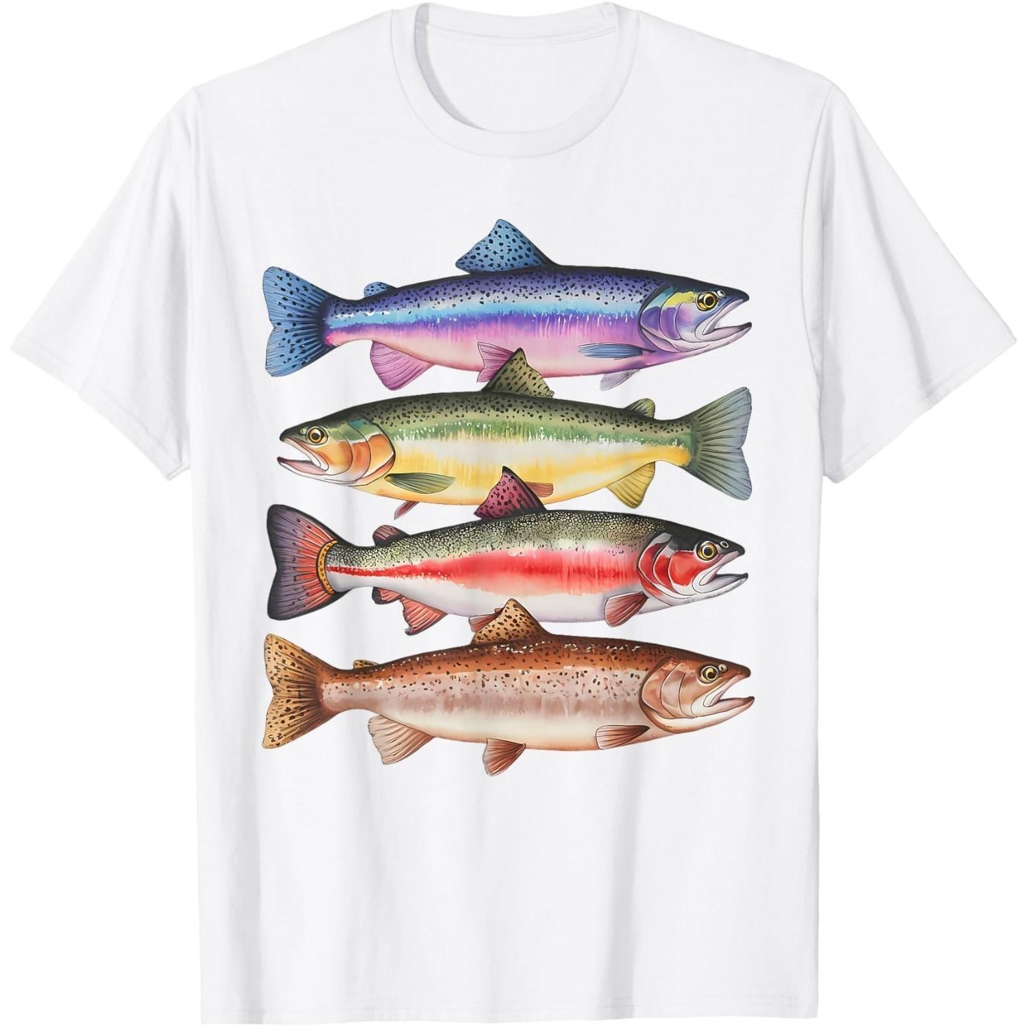

Abstract Colorful Trout In A Row for Fishing Lovers Men Kids TShirt S чёрный